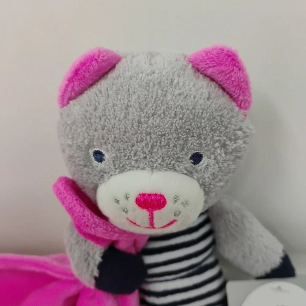 Carters Cuddle Blanket Plush Kitty Cat Pink Gray‎ Navy Baby Lovey w Rattle 2013